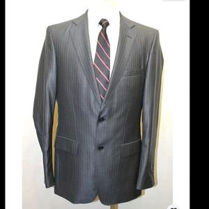 Zara Man Dark Blue Pin Stripe Blazer Wool Silk 40R 2 Button Fitted L
